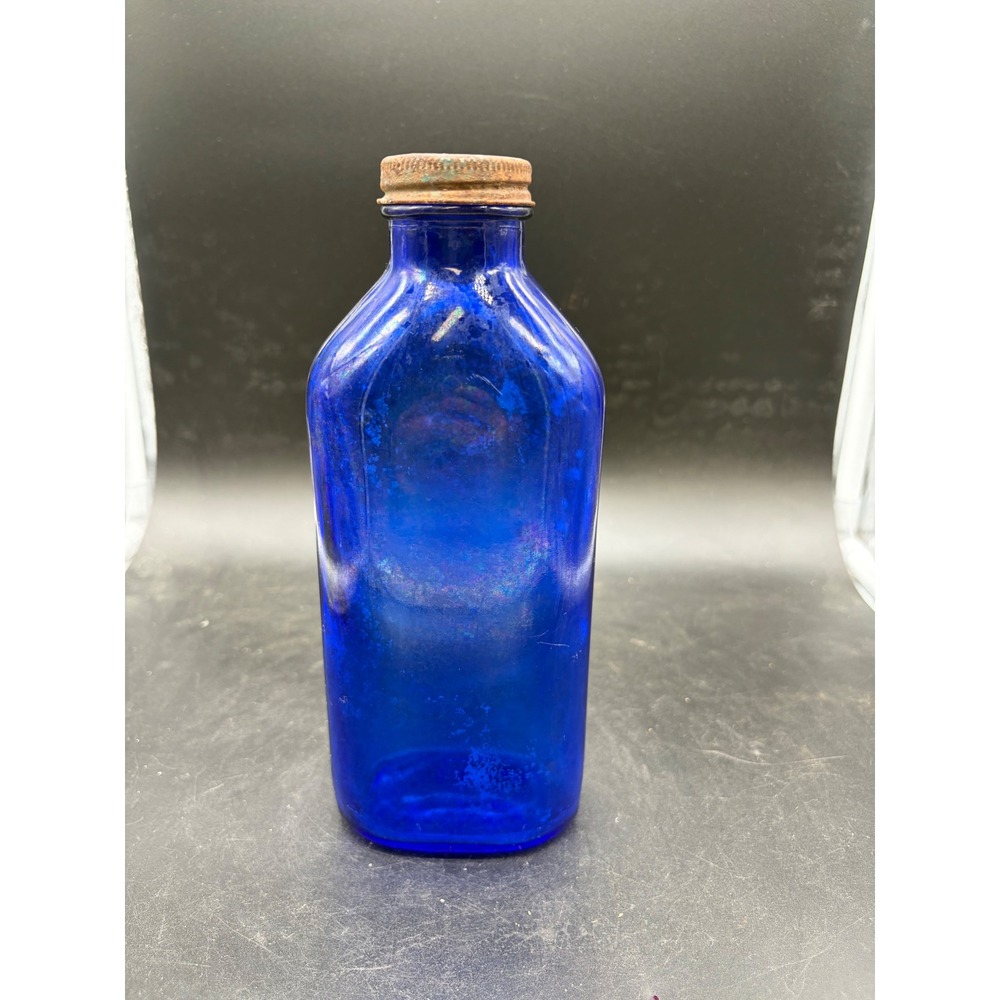 Vintage Cobalt Blue Glass Bottle Haleys M-O Made‎ in USA Apothecary Medicine Jar